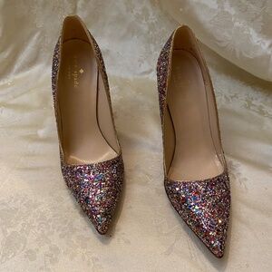New Kate Spade NY Licorice Multi Glitter 7.5 Pumps